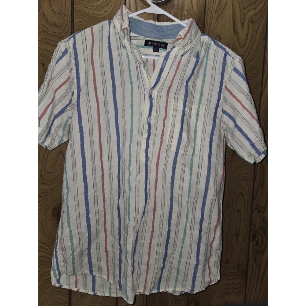 Cremieux Short Sleeve Shirt Linen Blend Men's L 3/4 Button Pullover